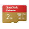 SanDisk Extreme microSD Karte. Rot-goldenes Design mit 2TB Aufschrift.