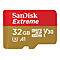 SanDisk Extreme microSD-Karte. Rot-goldfarben. Aufdruck: 32 GB, Micro SD V30, A1.