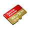 SanDisk Extreme microSD-Karte mit 64 GB Kapazität in Rot und Gold vor weißem Hintergrund.