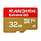 SanDisk Extreme GO MicroSD-Karte, rot-goldfarben, mit 32 GB Speicherplatz.