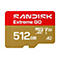 SD-Karte von SanDisk Extreme GO mit rotem und goldenem Farbschema, 512 GB.