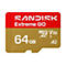 SanDisk Extreme GO MicroSD-Karte. Rot-goldfarben, 64 GB, Aufdrucke: Logo, Extreme GO, micro, V30, A2.