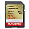 SD-Karte von SanDisk Extreme Go, 32 GB. Aufschrift: 100MB/s R, 60MB/s W und V30.