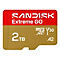 Rote und goldfarbene SanDisk Extreme Go MicroSD-Karte. Schriftzug: 2 TB, Extreme Go.