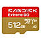 Rote und goldfarbene microSD-Karte mit der Aufschrift 'SANDISK Extreme GO 512GB'.