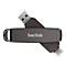 Dunkelgrauer SanDisk USB-Stick mit USB-A und USB-C Anschluss.