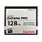 CFast-Speicherkarte von Sandisk Extreme Pro. Schwarz, silberne Schrift, 128 GB, 525 MB/s lesen, 450 MB/s schreiben.