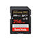 Schwarze Sandisk Extreme PRO SD-Karte. Beschriftung: 256 GB, 200MB/s, V30. Roter Sandisk-Schriftzug.