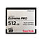 SanDisk Extreme PRO CFast 2.0 Speicherkarte. 512 GB Kapazität. Beschriftungen: 525MB/s lesen, 450MB/s schreiben. Filmklappe mit 130.