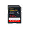 Schwarze Sandisk Extreme Pro SD-Karte, 512 GB. Aufdruck: Geschwindigkeit, Sandisk-Logo und Produktname.