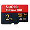 Carte SD Sandisk Extreme PRO, rouge et noir, 2 To, avec logo et lettrage.