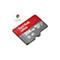 Carte microSD SanDisk Ultra avec une surface rouge et grise. La carte indique "256 Go" et "A1". Le logo Chromebook est également présent dans l'image.