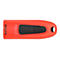 Ein roter USB-Stick der Marke SanDisk, mit schwarzem Einsatz. Auf dem Stick steht "SanDisk" und "USB 3.0".
