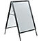 Black double-sided advertising sign with empty white surface.
