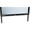Black advertising board with silver surface, rectangular and with two legs.