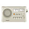 Beiges Sangean PR-D4BT Digitalradio mit Display, Lautsprecher und Bedienknöpfen auf weißem Hintergrund.