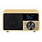 Kompaktes Digitalradio mit Holzgehäuse, schwarzem Lautsprechergitter und Displayanzeige Time to Chill.