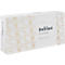 Weiße Kosmetiktücherbox von Satino PureSoft mit goldenem Wellenmuster und grauem Logoaufdruck.