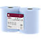 Zwei hellblaue Wepa Satino HLine Papierhandtuchrollen in transparenter Verpackung mit Produktetikett.