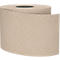 Rolle Toilettenpapier aus Recycling-Material, beiges Papier mit Muster. Vorderseite abgerollt.