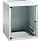 Open white server cabinet. A cabinet with a glass door and lock, viewed from the inside.