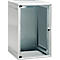 White server cabinet with glass front and door handle.