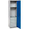Schäfer Shop Armoire à matériel Genius FS, 5 HC, verrouillable, 2 tablettes/6 tiroirs, jusqu'à 250 kg, L 545 x P 520 x H 1950 mm, acier, alu blanc/bleu gentiane
