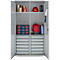 Schäfer Shop Armoire à matériel Genius FS, 5 HC, verrouillable, 4 tablettes/12 tiroirs, jusqu'à 450 kg, L 1055 x P 520 x H 1950 mm, acier, alu blanc/alu blanc