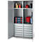 Schäfer Shop Armoire à matériel Genius FS, 5 HC, verrouillable, 4 tablettes/12 tiroirs, jusqu'à 450 kg, L 1055 x P 520 x H 1950 mm, acier, alu blanc/alu blanc