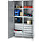 Schäfer Shop Armoire à matériel Genius FS, 5 HC, verrouillable, 4 tablettes/12 tiroirs, jusqu'à 450 kg, L 1055 x P 520 x H 1950 mm, acier, alu blanc/alu blanc