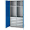 Schäfer Shop Armoire à matériel Genius FS, 5 HC, verrouillable, 4 tablettes/12 tiroirs, jusqu'à 450 kg, L 1055 x P 520 x H 1950 mm, acier, alu blanc/bleu gentiane