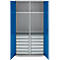 Schäfer Shop Armoire à matériel Genius FS, 5 HC, verrouillable, 4 tablettes/12 tiroirs, jusqu'à 450 kg, L 1055 x P 520 x H 1950 mm, acier, alu blanc/bleu gentiane