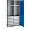 Schäfer Shop Armoire à matériel Genius FS, 5 HC, verrouillable, 4 tablettes/12 tiroirs, jusqu'à 450 kg, L 1055 x P 520 x H 1950 mm, acier, alu blanc/bleu gentiane