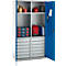 Schäfer Shop Armoire à matériel Genius FS, 5 HC, verrouillable, 4 tablettes/12 tiroirs, jusqu'à 450 kg, L 1055 x P 520 x H 1950 mm, acier, alu blanc/bleu gentiane