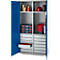 Schäfer Shop Armoire à matériel Genius FS, 5 HC, verrouillable, 4 tablettes/12 tiroirs, jusqu'à 450 kg, L 1055 x P 520 x H 1950 mm, acier, alu blanc/bleu gentiane