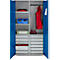 Schäfer Shop Armoire à matériel Genius FS, 5 HC, verrouillable, 4 tablettes/12 tiroirs, jusqu'à 450 kg, L 1055 x P 520 x H 1950 mm, acier, alu blanc/bleu gentiane