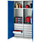 Schäfer Shop Armoire à matériel Genius FS, 5 HC, verrouillable, 4 tablettes/12 tiroirs, jusqu'à 450 kg, L 1055 x P 520 x H 1950 mm, acier, gris clair/bleu gentiane