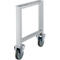 Estructura de acero gris sobre ruedas, en forma de U. Ideal para transporte y almacenamiento.