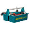 Boîte à outils turquoise avec outils, poignée et lettrage jaune : SCHÄFERSHOP.