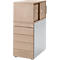 Schäfer Shop Caisson sur pied Genius avec armoire à poser, y compris porte coulissante, entièrement verrouillable, rainure de poignée latérale, chêne/alu blanc
