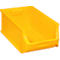 Caja de almacenamiento de plástico amarilla para el almacenamiento organizado de piezas pequeñas.