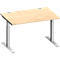 Schäfer Shop Escritorio Genius MODENA FLEX, rectangular, tubo rectangular con patas en T, An 1200 x F 800 x Al 650-850 mm, arce/aluminio blanco