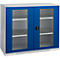 Schäfer Shop Genius armario de doble puerta FS, acero, ventana, agujeros de ventilación, A 1343 x P 520 x A 1105 mm, 3 OH, aluminio blanco/ azul genciana, hasta 450 kg