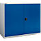 Schäfer Shop Genius Armario de puertas batientes FS, acero, con orificios de ventilación, ancho 1343 x fondo 520 x alto 1105 mm, 3 OH, hasta 450 kg, aluminio blanco/azul genciana
