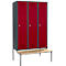 Schäfer Shop Genius Armoire à linge avec banquette, 3 compartiments, largeur de compartiment 400 mm, serrure à cylindre, anthracite/rouge rubis