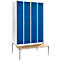 Schäfer Shop Genius Armoire à linge avec banquette, 4 compartiments, largeur de compartiment 300 mm, serrure à cylindre, gris clair/bleu azur
