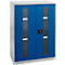 Schäfer Shop Genius Armoire à portes battantes FS, acier, fenêtre, trous d'aération, L 810 x P 520 x H 1105 mm, 3 HC, alu blanc/bleu gentiane, jusqu'à 180 kg