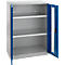 Schäfer Shop Genius Armoire à portes battantes FS, acier, fenêtre, trous d'aération, L 810 x P 520 x H 1105 mm, 3 HC, alu blanc/bleu gentiane, jusqu'à 180 kg