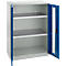 Schäfer Shop Genius Armoire à portes battantes FS, acier, fenêtre, trous d'aération, L 810 x P 520 x H 1105 mm, 3 HC, gris clair/bleu gentiane, jusqu'à 180 kg