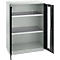 Schäfer Shop Genius Armoire à portes battantes FS, acier, fenêtre, trous d'aération, L 810 x P 520 x H 1105 mm, 3 HC, gris clair/gris anthracite, jusqu'à 180 kg